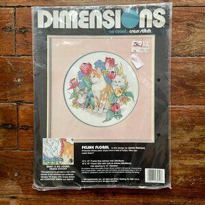 Dimensions No Count Cross Stitch Kit Feline Floral 3952 12" x 12" 1990 Cats NEW